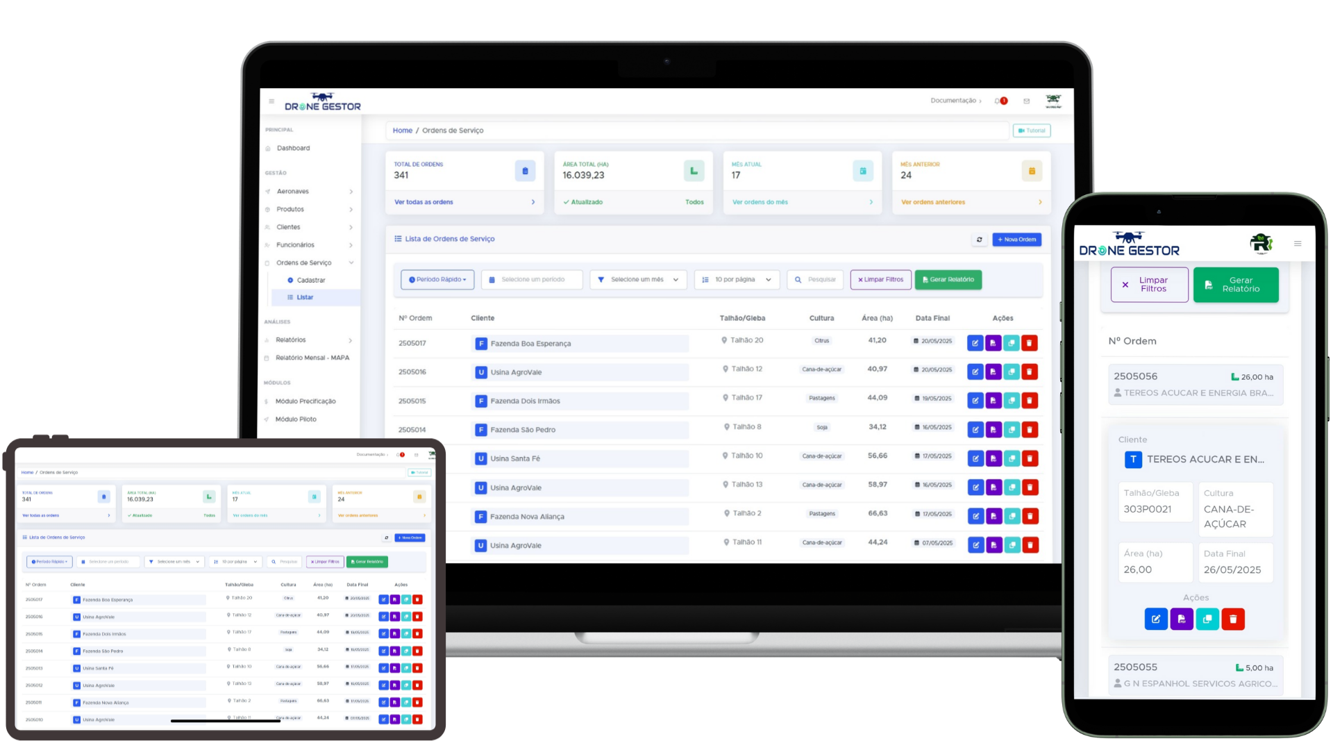 DroneGestor - Desktop, Tablet e Mobile